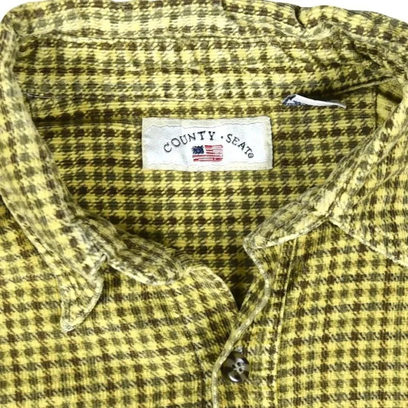 Vintage County Seat Rugged Wear Flannel Yellow Plaid Corduroy 90's Shacket Large - Picture 2 of 11